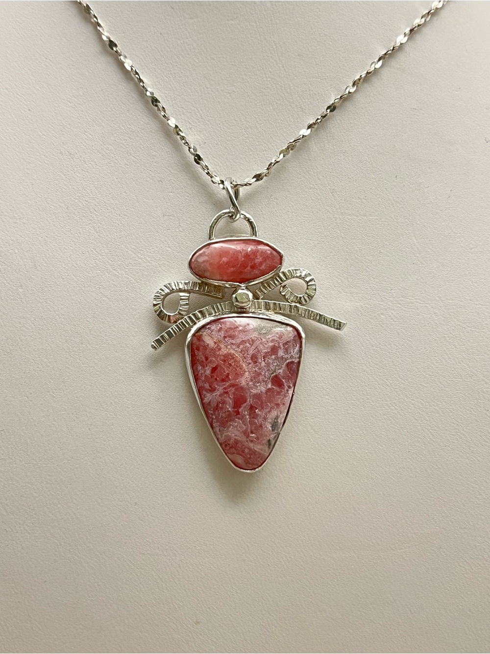 Handmade Sterling Silver 925 Rhodochrosite Pendant Necklace Artisan Gemstone